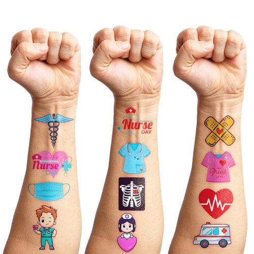 82 PCS Nurse Temporary Tattoos Sticker Ambulance Car Birthday Party Decorations Favors Supplies Nurse Graduation Decor Emergency Medical Hospital Doctor Stickers Boys Girls Gift School Prizes Rewards