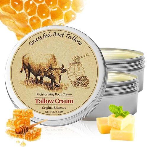 Beef Tallow, Beef Tallow for Skin, Tallow Face Moisturizer, 100% Organic Beef Tallow Grass Fed Finished Whipped Tallow, Face Cream Moisturizer Body Lotion Skin Care for Sensitive Skin（2 Pack）
