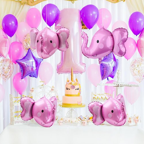 4D Animal Elephant Head Balloons Elephant Balloons For Kids Boys Girls Party Supplies Birthday Decorations Baby Shower, 4 Pack Inflatable 24'' Elephant Aluminum Mylar Foil Balloons (Pink)