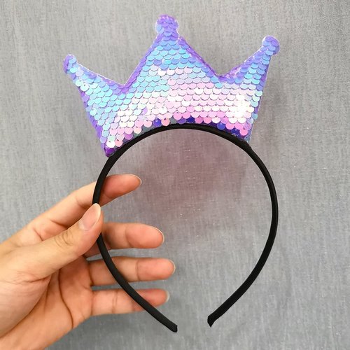 Crown Headband Laser Glitter Hair Band Crown Sequin Hair Accessories Girls Women Birthday Party International Children's Day (Lavender)