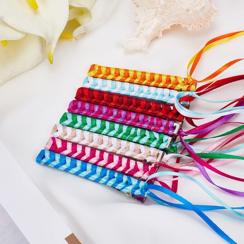 FREEBLOSS 8 Set Braided Rainbow Ribbon Hair Barrettes DIY Hair Clips Kit Retro Ribbon Barrettes Making Kit Ribbon Hair Accessories for Girls, Instructions Included