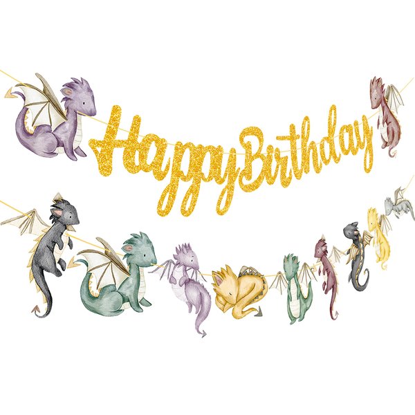 Dragon Birthday Party Banners 2Pcs Dragon Cutout Banners Fantasy Dragon Party Hanging Decorations Gold Dragon Party Banner for Dragon Knight Baby Shower Supplies