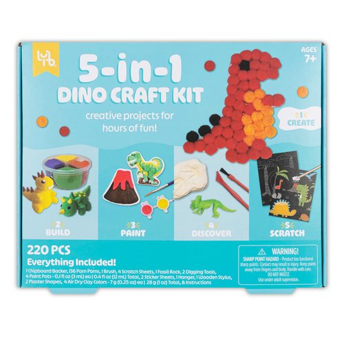 Little Yellow Bicycle: 5-in-1 Dino Craft Kit - Multi-Project Dinosaur-Themed DIY Craft Set, All-in-1, Create-Build-Paint-Discover-Scratch, Kids 7+