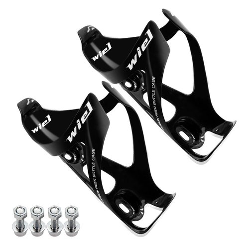 Wiel 100% Full Carbon Fiber Bicycle Bike Light Drink Water Bottle Cage Holder (2Pcs All Black)