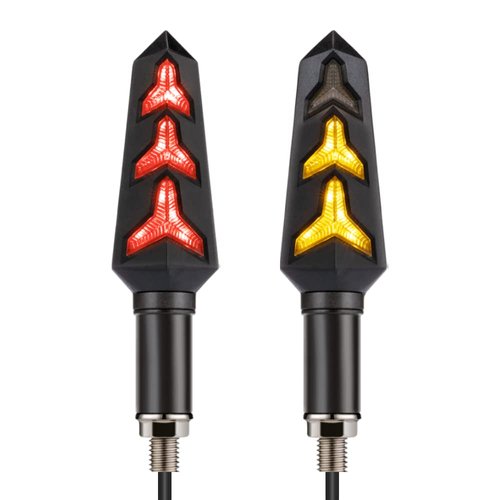 Sequential Turn Signal Motorcycle Blinkers LED Front Rear Flowing Indicators Daytime Running Light Universal Compatible with Harley Honda Kawasaki Suzuki Yamaha (Red/Amber)