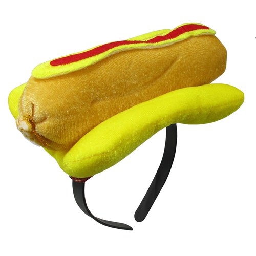 Nicky Bigs Novelties Hot Dog Hat- Mini Velvet Headpiece On Headband - Food Stand Vendor Hats - Pa...