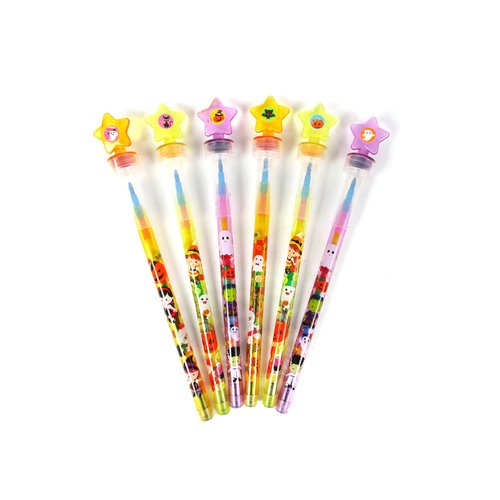 TINYMILLS 24 Pcs Halloween 2 in 1 Stackable Stacking Crayon with Extra Stamper Topper, Bulk Halloween Party Favors, Goodie Bag Stuffers, Classroom Rewards Prizes Non Candy Treats