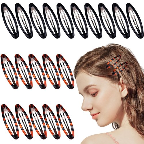 20pcs 2.8 Inch Oval Snap Hair Clips for Women Water Drop Shape Clips Metal Amber Ellipse Non-Slip Hair Grips Black and Brown Women Girls Hair Accessories