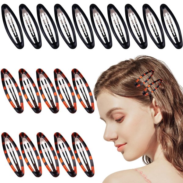 20pcs 2.8 Inch Oval Snap Hair Clips for Women Water Drop Shape Clips Metal Amber Ellipse Non-Slip Hair Grips Black and Brown Women Girls Hair Accessories