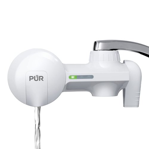 PUR Horizontal Faucet Mount Water Filtration System with Lead Reducing Filter for Cleaner, Filtered Tap Water, Lasts 100 Gallons, Sink Water Filter, Fits Most Kitchen or Bathroom Faucets, White