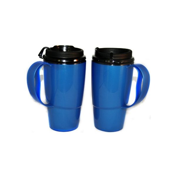 GAMA Electronics 2 Insulated ThermoServ Coffee Mugs 16 oz. Blue