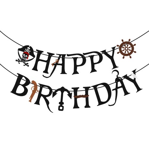 Black Felt Pirate Party Banner Happy Birthday Bunting Supplies Skull Pirate Party Decorations for Adults Kids (5th-50th)