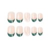 24Pcs Short Glossy Almond Press on Nails with French Green Design, Full Cover Acrylic False Nails, Nail Tips, Nail Art Kit with Glue for Women