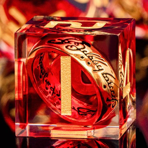 ORIFANTOU Magic Lord of The Rings DND Dice Set Sharp Edge Red Resin Dice with Box, Golden Ring Inclusion D&D Dice RPG Role Playing Games, Dungeons and Dragons D and D Polyhedral Dice Set