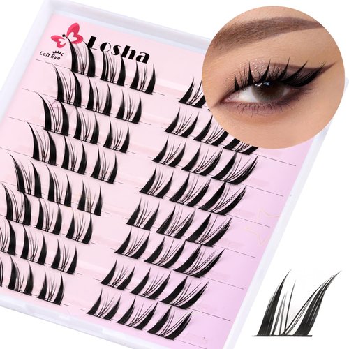 Losha Lash Clusters Manga Eyelash Clusters Spiky Fox Eye DIY Lash Extensions 48pcs Anime Cluster Lashes C Curl Wispy Cat Eye Lashes Clusters Natural Left & Right Cluster Eyelash Extensions (Nifty)