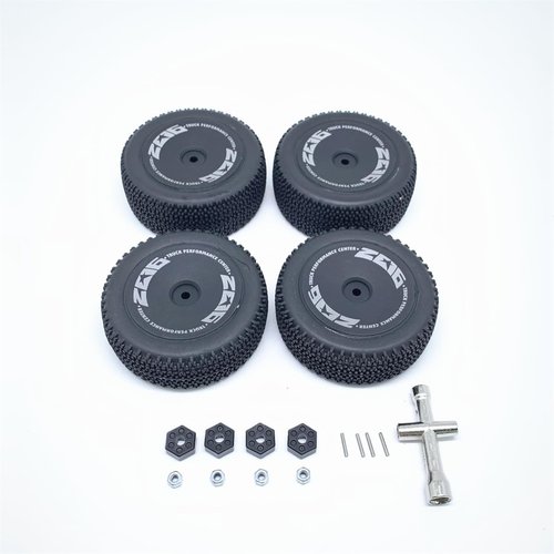 KingVal Replacement Front Wheel Tyre and Rear Wheel Tyre with Hex Hub Adapter Cross Wrench RC Parts Combo Compatible with WLtoys 1/14 144001 RC Car