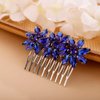 Chargances Bride Wedding Crystal Flower Hair Comb Blue Rhinestone Hair Side Comb Fashion Handmade Headpiece Hair Accessories for Bridal Wedding Prom Flower Girl (Royal Blue)