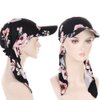 DINPREY Long Pretied Head Scarves for Women Bandana Turban Hat Chemo Cancer Headscarf Headwraps Headwear for bald women hair wraps (stripe,flower,Paisley - Black)