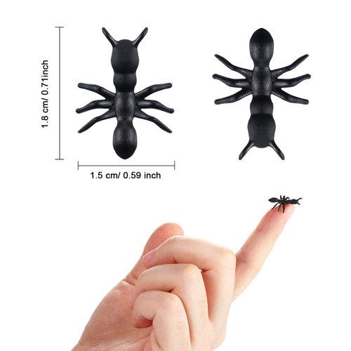 Jovitec 300 Pieces Fake Ants Prank Plastic Black Ant Bugs Joke Toys Realistic Insects for Halloween Party Favors Decoration Props