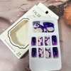 Purple Marbling Press on Nails Medium Artificial False Nails with Gold Foil Design Square Acrylic Nails Full Cover Reusable Glossy Coffin Fake Nails French Stick on Nails Set Glue on Nails for Women