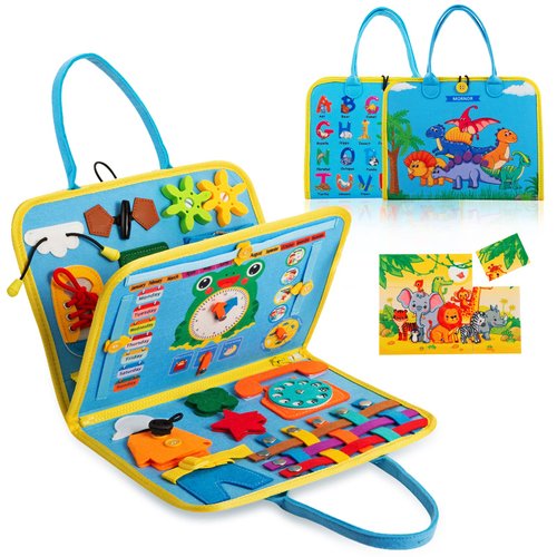 MORNOR Busy Board for Toddlers 1 2 3 4 Year Old, Sensory Activity Board for Learning Toys, Travel Toys for Toddlers 1-3, Montessori Toys for Fine Motor Skills, Gift for Boys Girls (Blue)