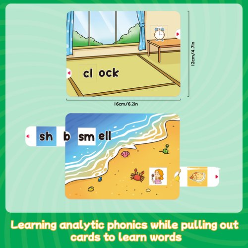 Broytain Sliding Phonics Cards,Phonics Flash Cards,Word Games,Phonics Games,Learning Toy,Speech Therapy Toys,Reading Educational Game,Kindergarten Preschool Learning Activities Educational Toy