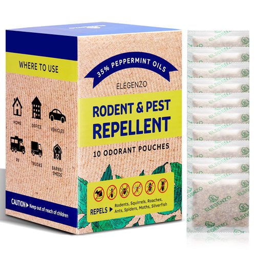ELEGENZO Mouse Repellent Pouches with Peppermint Oil - Repels Mice, Rats, Squirrels, Roaches, Ants, Spiders, Moths (1 Count (Pack of 10))