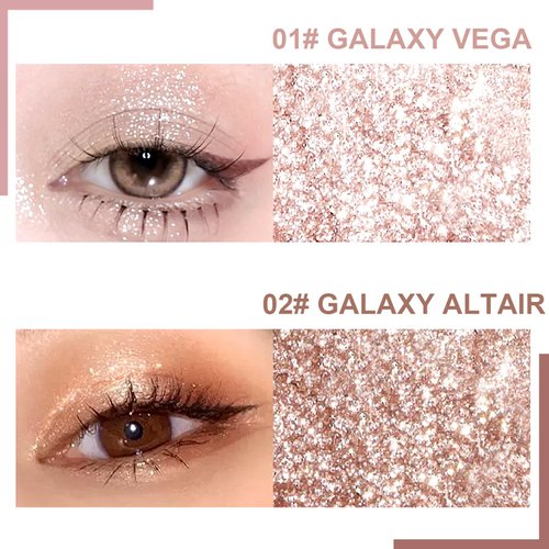 Jutqut Single Shimmer Glitter Eyeshadow Palette - Sparkle Metallic Champagne Gold Cream Eye Shadow Compact, Long-Lasting Shimmery Eye Makeup and Highlight - Vegan Formula, 02# GALAXY ALTAIR, Upgraded