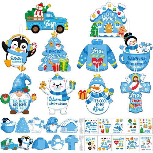 Chiisong 30 Sets Christian Christmas Craft Kits Winter Religious Crafts Sticker Make Your Own Snowman Christmas Ornaments Jesus Stickers for Sunday School Classroom Xmas Christmas Party Winter Holiday
