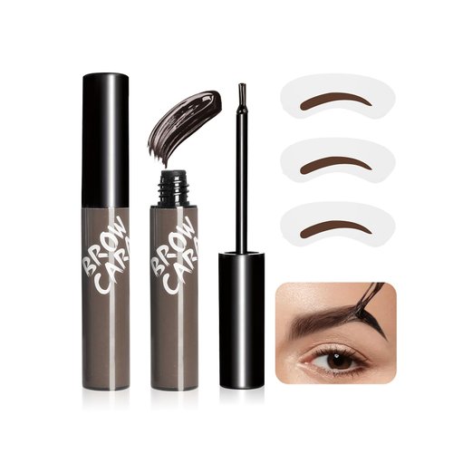 Brow Tattoo Peel Off Tint - Eyebrow Gel Tint with Eyebrow Stencils Long-Lasting Makeup, Brow Gel Eyebrow Tattoos Waterproof, Eye Brow Pencils Create Full Voluminous Brows for Women (Gray Brown)