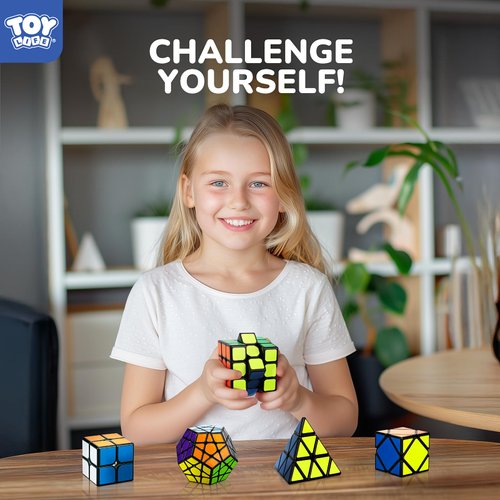 STEAM Life Speed Cube Set 5 Pack Magic Cube, Includes Speed Cubes 3x3, 2x2 Speed Cube, Pyramid Cube, Megaminx Cube Puzzle Cube Bundle for Kids & Adults, Stocking Stuffers for Boys