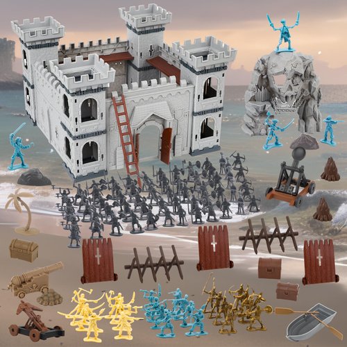 Medieval Wars Big Military Castle Playset for Boys - 312pcs Building Kit with Viking Pirate Captain Fort Soldiers Knight Army Men Action Figures Toy Set, Birthday Gift for Kids Ages 3 4 5 6 7 8 9 10