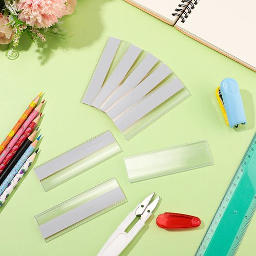 72 Pieces Shelf Tag Label Holders Adhesive Wire Self Label Holder Clear Plastic Shelf Tag Holders Price Tag Holder for Supermarket School Library Bookshelves Mailbox Storage Bins (4 x 1 Inch)