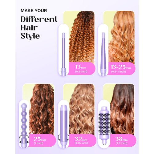 Wavytalk 5 in 1 Curling Iron,Curling Wand Set with Curling Brush and 4 Interchangeable Ceramic Curling Wand(0.5”-1.25”),Instant Heat Up,Include Heat Protective Glove & 2 Clips (Purple)