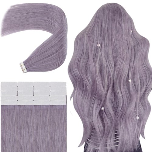 JoYoung Tape in Hair Extensions Human Hair Lightpurple Tape on Hair Extensions Lightpurple Human Hair Tape in Extensions Silky Tape ins Extensions for Women Lightpurple Hair Extensions 18In 25G 10Pcs