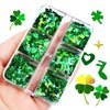 6 Grids 3D Heart Nail Glitter Sequins St. Patrick's Day Nail Art Stickers Decals Green Clover Flakes Acrylic Nails Design Supply Nail Sparkle Glitter for Nail Art Decoration