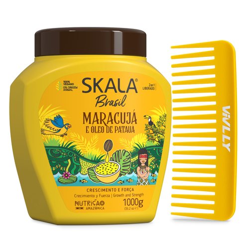Skala Passion Fruit & Patauá Oil (Maracuja) Hair Care, 1000g - Brazilian Treatment Cream - Sulfate, Paraben, Silicone Free - Includes Free Comb (Comb Color May Vary)