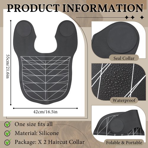 2 Pcs Hair Cutting Guide Collar Silicone Hair Dye Collar Waterproof Cutting Cape for Hair Stylist Rubber Neck Wrap Hair Cutting Pad Guide with Guidelines for Barber Shop Salon Hairdressing, Black