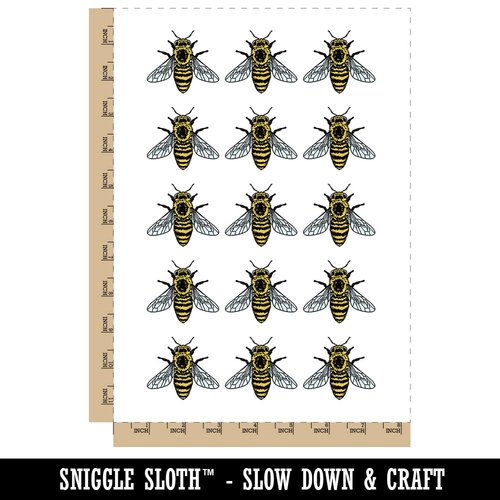 Realistic Fuzzy Honey Bee Temporary Tattoo Water Resistant Fake Body Art Set Collection - 15 2" Tattoos (1 Sheet)