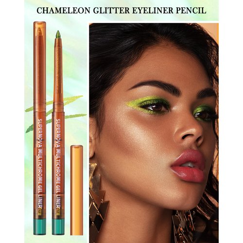 Chameleon Gel Eyeliner Pencil-1pcs Green Metallic High Pigmented Glitter Eye Liner Pen, Long Lasting Waterproof,Color Changing Shimmer Eyeshadow Pencil,Valentine's Day Makeup Gift for Women Girl-01