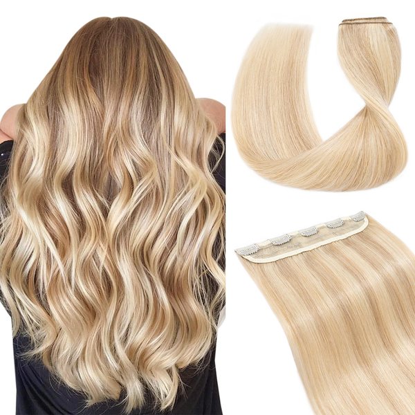 Hairro 100% Real Hair Extensions Clip in Remy Human Hair 16" 50g One-piece 5 Clips Long Straight Hair Extensions for Women Gift Wide Weft Soft Silky #6 Light Brown