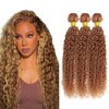 P27/30 Human Hair Bundles Highlight Honey Blonde Water Wave Bundles 34 34 34 Inch 8A Brazilian Virgin Weave Human Hair Extensions 2 Tone Honey Blonde Mixed With Light Brown Bundles