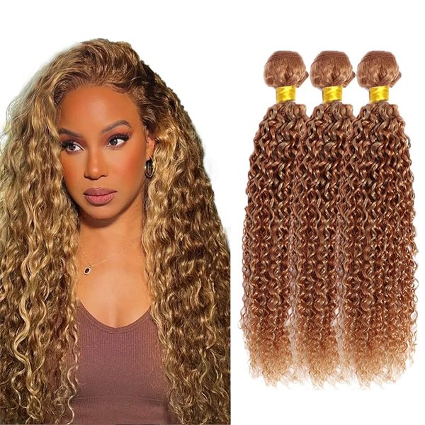 P27/30 Human Hair Bundles Highlight Honey Blonde Water Wave Bundles 34 34 34 Inch 8A Brazilian Virgin Weave Human Hair Extensions 2 Tone Honey Blonde Mixed With Light Brown Bundles
