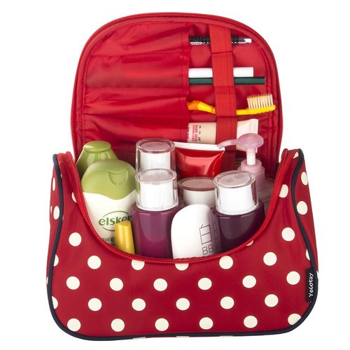 Yeiotsy Travel Makeup Bag Cute, Stylish Polka Dots Cosmetic Bag for Women Hanging Toiletry Bag Organizer (Classic Red)