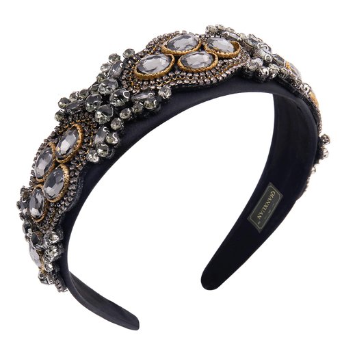 QIANXUAN Rhinestones Headbands For Women's Hair Accessories Headbands Embellished Headbands For Women's Hair Fashion Crystal Beaded Headbands For Women Bling Chains Diamond Hairband Party Girl Hair Hoop Faux Gem White Black Color Baroque