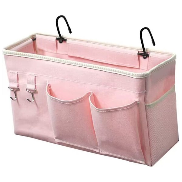 Loghot Bedside Caddy/Bedside Storage Bag Hanging Organizer for Bunk and Hospital Beds,Dorm Rooms Bed Rails,Can be Placed Glasses,Books,Mobile Phones,Keys (Light Pink)