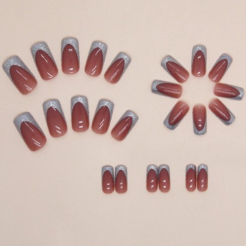 DANMANR Pink Press on Nails French False Nails Art Full Cover Acrylic Square Fake Nails for Women and Girls 24PCS