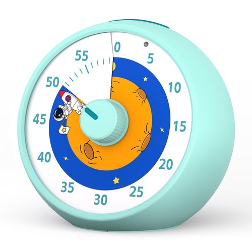 Visual Timer for Kids, 60-Minute Countdown Timer for Classroom, Desk Timer Kid Time Management Tools with Silent Operation, Pomodoro Timer Planet Rocket Pattern Blue