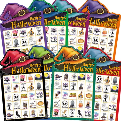 Fancy Land Halloween Bingo Game for Kids 24 Players Halloween Die-Cut Bingo Cards Party Favors Activity Supply
