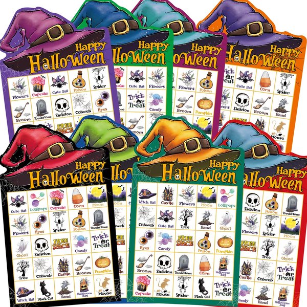 Fancy Land Halloween Bingo Game for Kids 24 Players Halloween Die-Cut Bingo Cards Party Favors Activity Supply